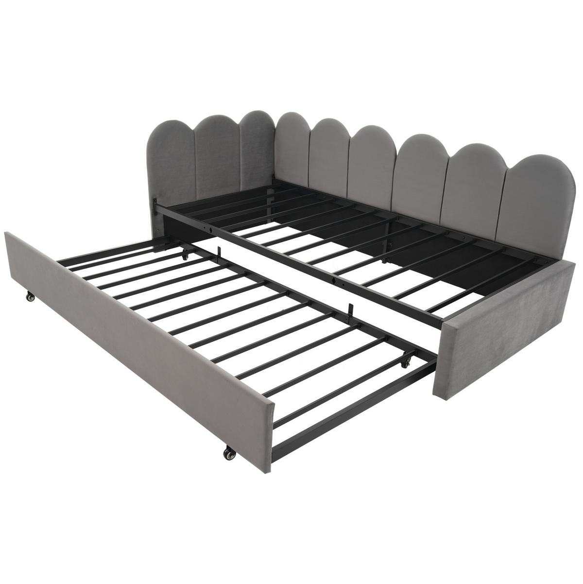 BETT mit Ausziehbett 90x200 cm Samt Grau - Grau, Holzwerkstoff (90/200cm) - Beauniv