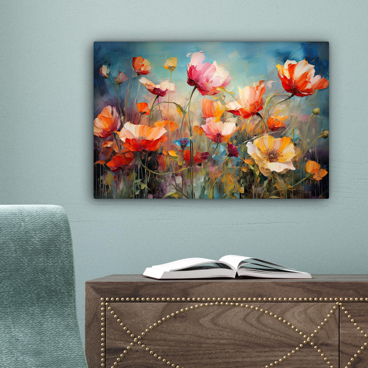 LEINWANDBILD Blumen - Aquarell - Kunst - Botanisch - Natur 30x20 cm - Orange, Textil (30/20cm) - MuchoWow