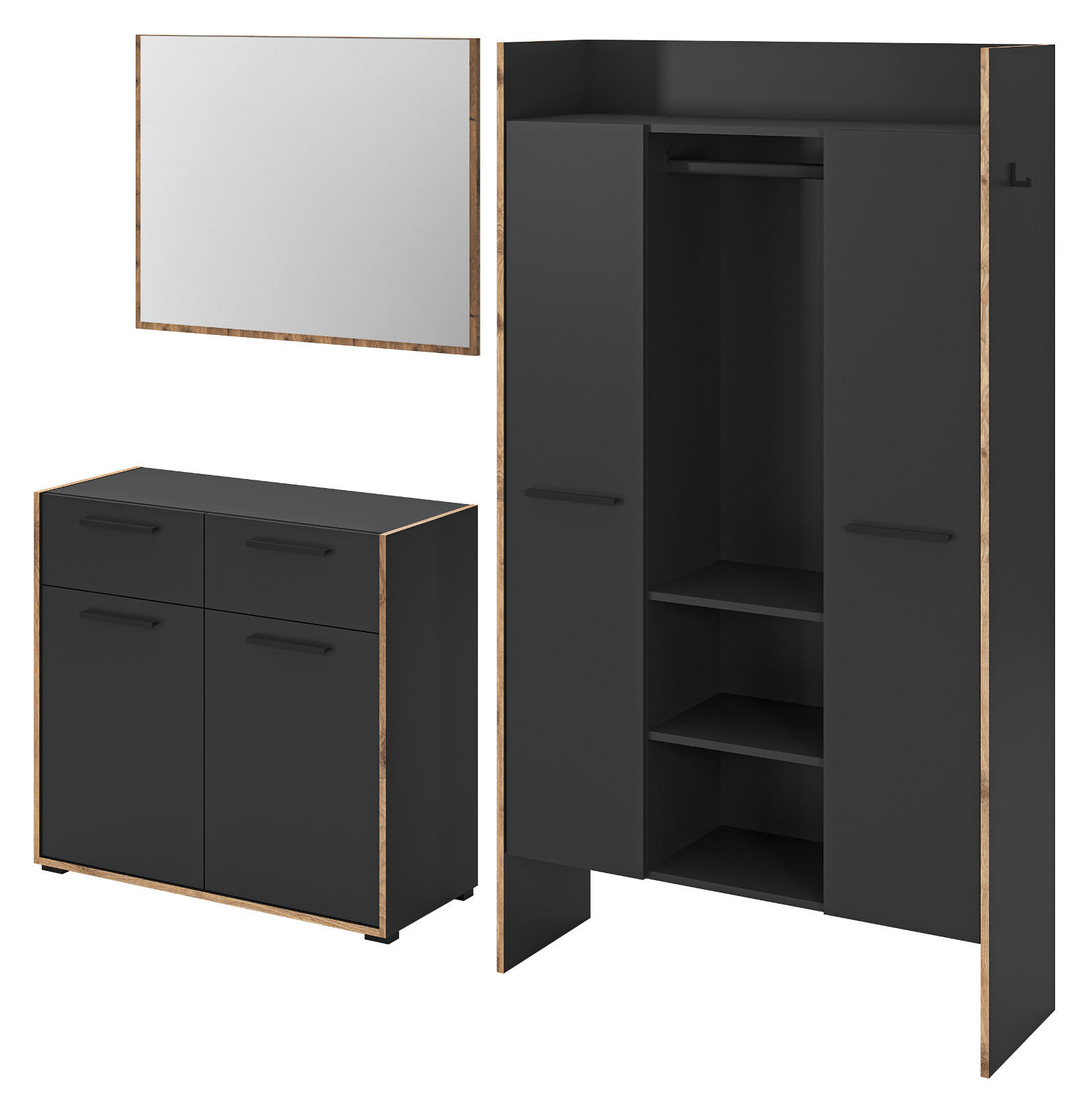 Inn.Furn Garderoben-Set Grau, Eiche 215x189x37 cm