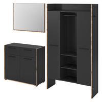 GARDEROBEN-SET 3-teilig grau, Eiche Nox 215 cm, Komplettset mit viel Stauraum - Eichefarben/Schwarz, Glas/Holzwerkstoff (215/189/37cm) - Inn.Furn