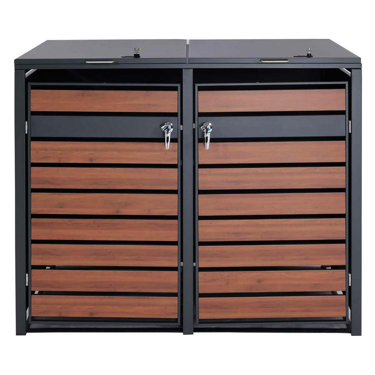 MÜLLTONNENBOX 2er 117x132x80cm Anthrazit Kirsche-Holzoptik Dunkelbraun - Kirschbaumfarben, Metall (132/117/80cm) - PROREGAL