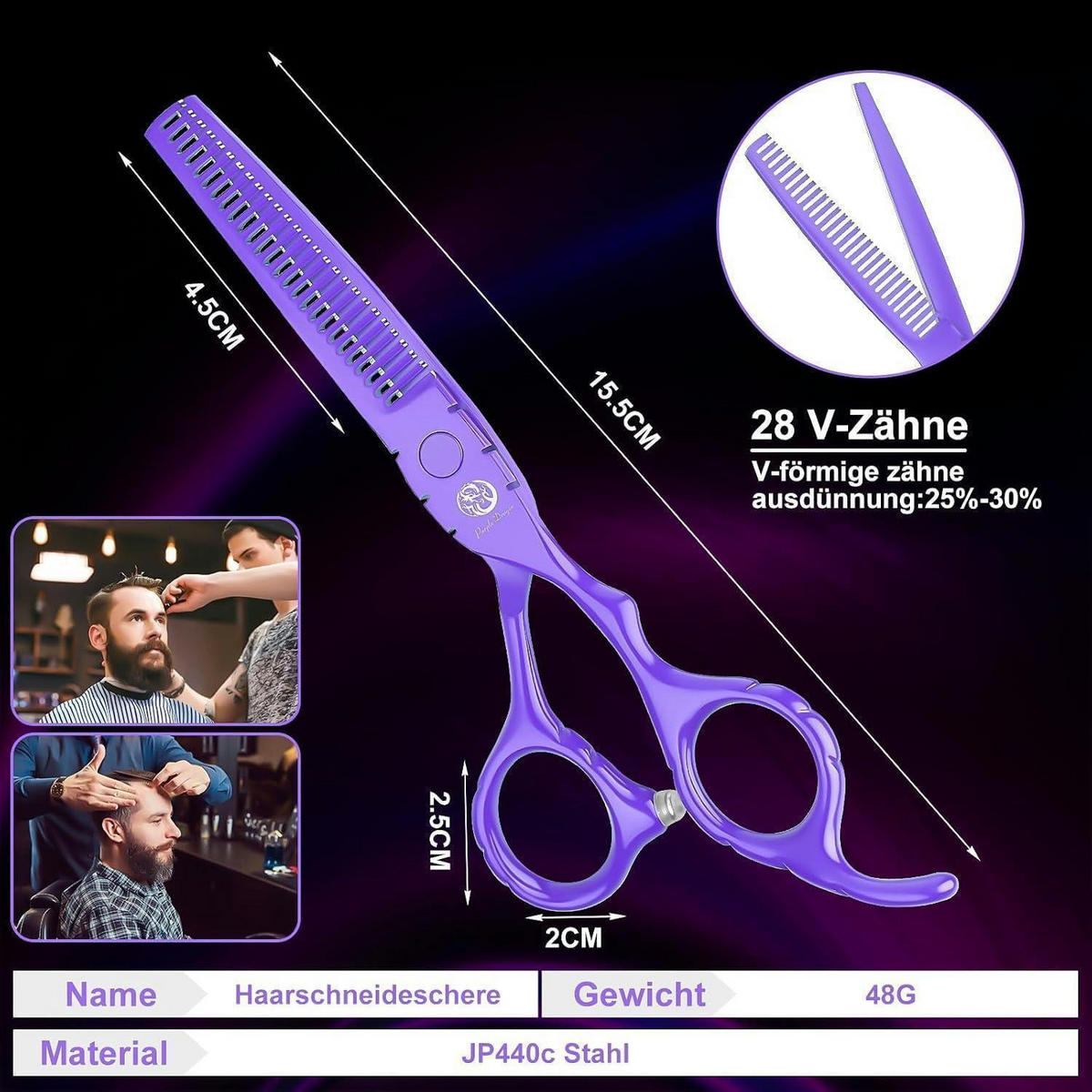 FRISEURSCHEREN Set 5,5 Zoll Lila 2-teiliges Set - Lila, Metall (4.5/2.5/15.5cm)