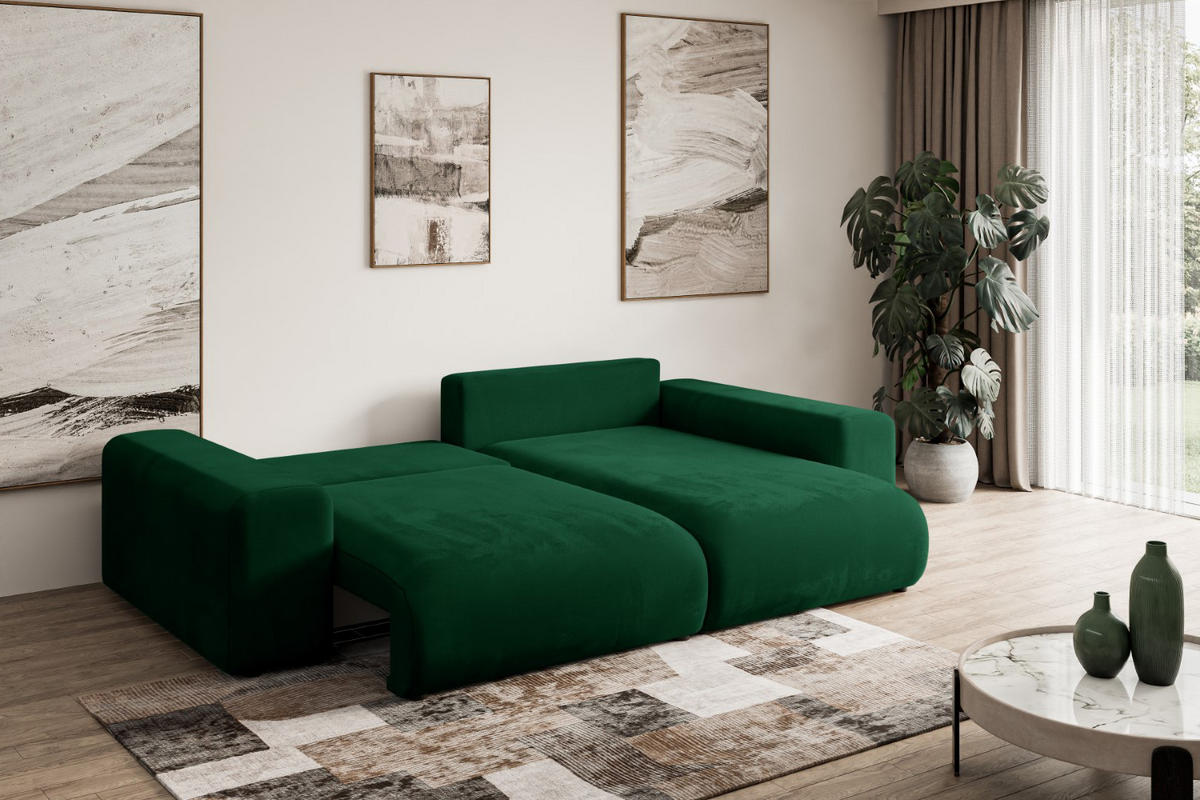 ECKSOFA Ottomane rechts ESKAR-L 266x176x84 Dunkelgrün Cord - Dunkelgrün/Schwarz, Holzwerkstoff/Kunststoff (176/266cm) - ALTDECOR