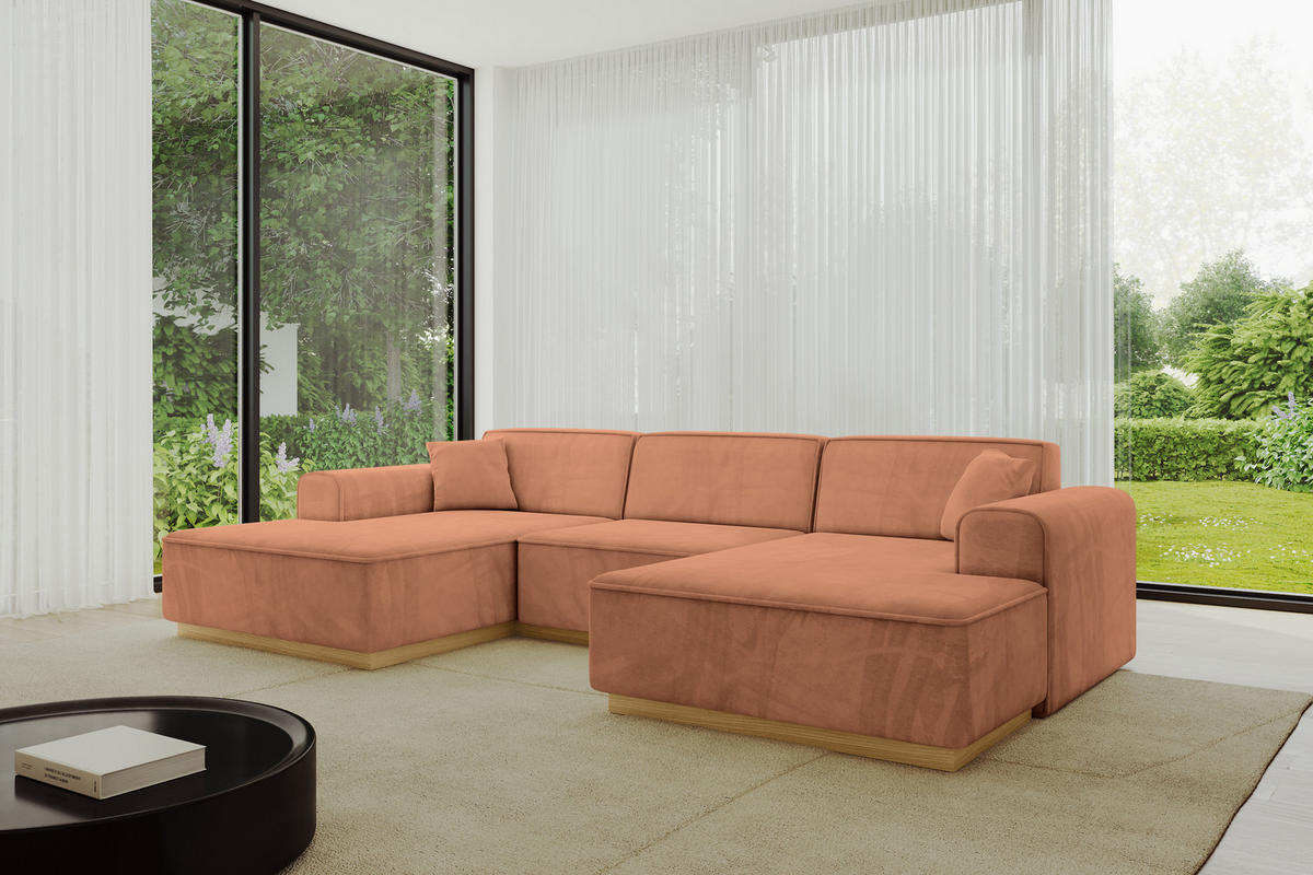 WOHNLANDSCHAFT IREA-U1-v2 - 303x171x83 cm Koralle - Koralle, Holzwerkstoff/Textil (303/83/171cm) - ALTDECOR