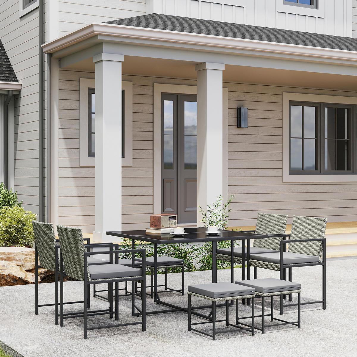 GARTENESSGRUPPE DE-13624 8-sitzig mit Glastisch & Polster Grau - Grau, Metall - ComfortXL