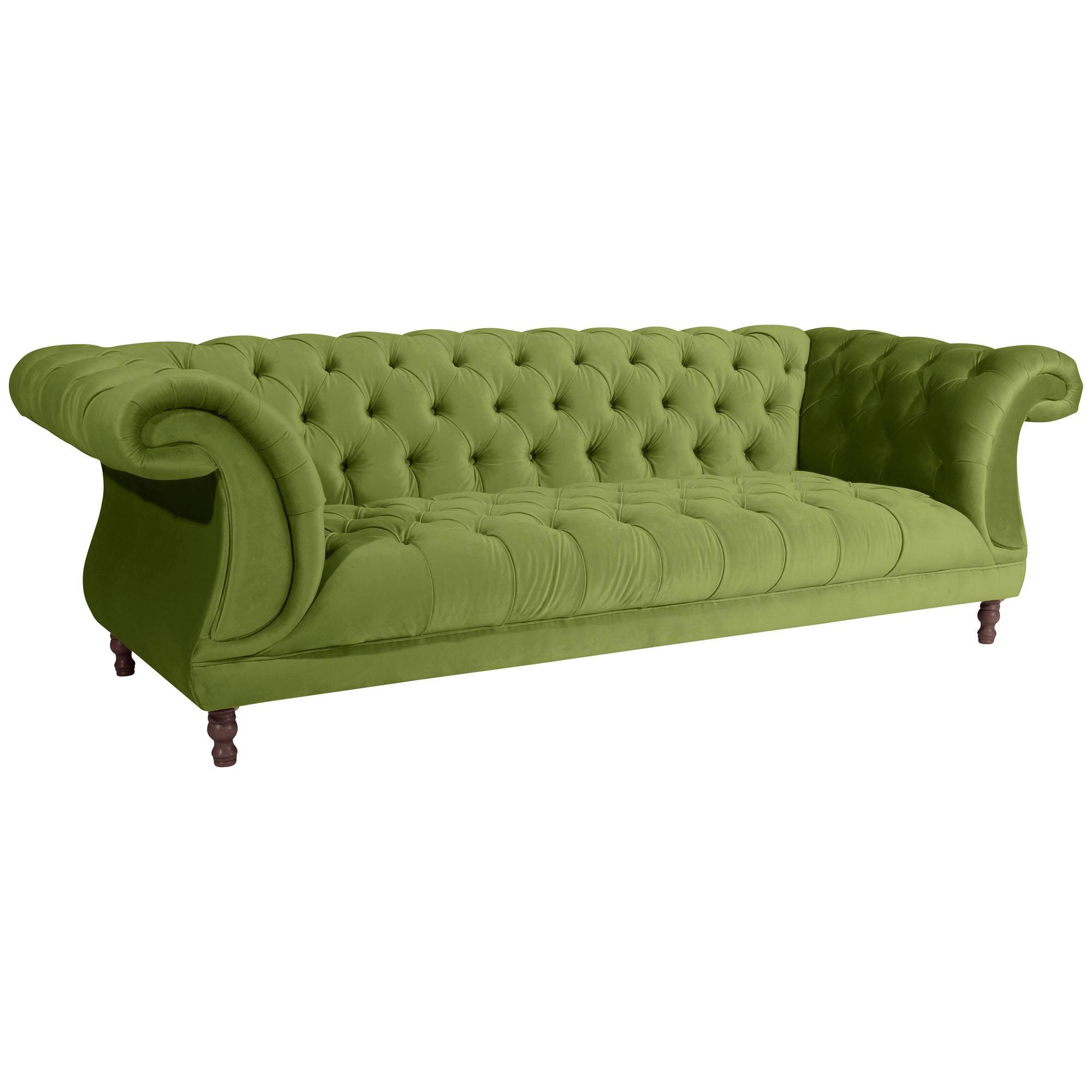 CHESTERFIELD Sofa 3-Sitzer Kaylin Samtvelours oliv - Olivgrün, Kunststoff (253/80/100cm) - 58aufmkessel