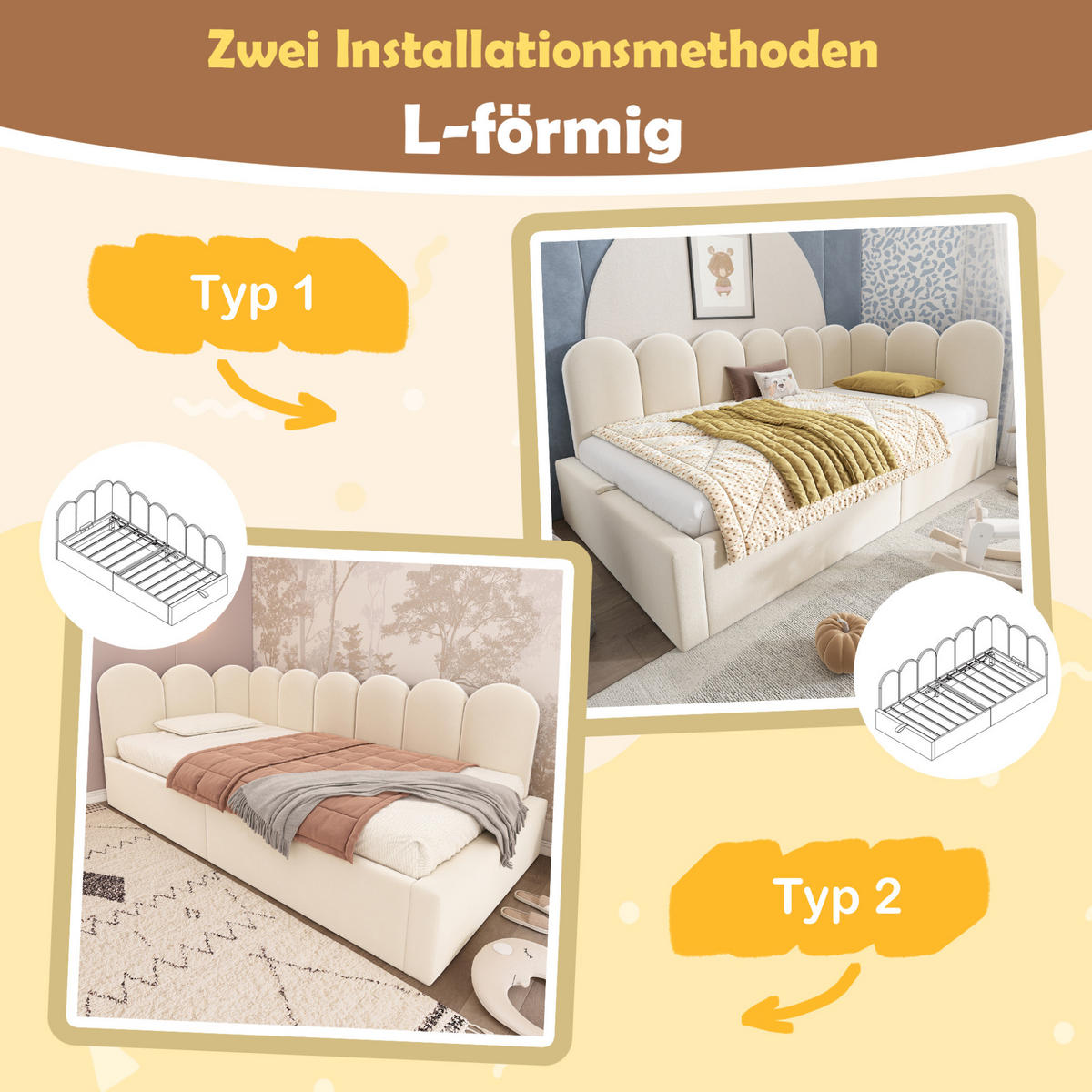 KINDERBETT Polsterbett 90/190 cm aus Samt mit hydraulischem Stauraum Beige - Beige, Textil (90/190cm) - Modenvie