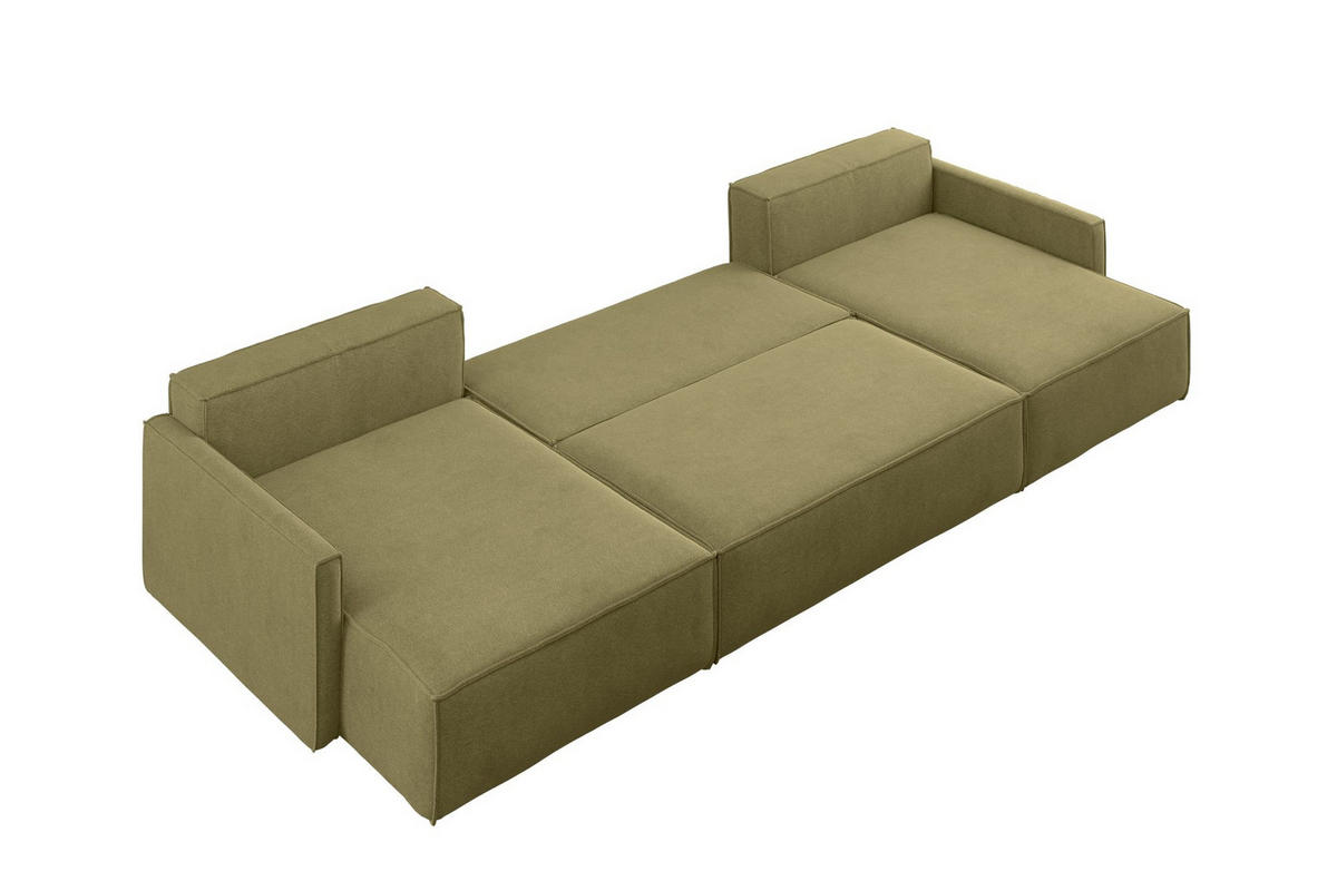 ECKSOFA Carlos U-Form Mit Schlaffunktion Und Bettkasten Stoff Salvador Olive - Olivgrün, Holz (348/142cm) - Kaiser Möbel