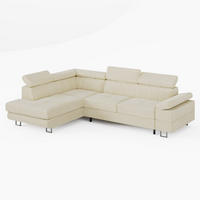 ECKSOFA CAROLINE Links Creme Velours-Stoff mit Schlaffunktion und Bettkasten - Chromfarben/Creme, Textil (253/190cm) - Barchello