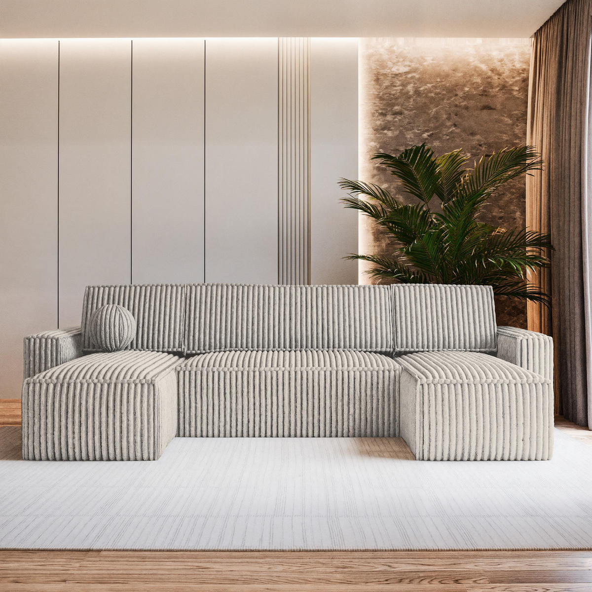 ROHOVÁ SEDAČKA PESANO světle šedá - šedá/světle šedá, dřevo/textil (306/140cm) - MASSENO