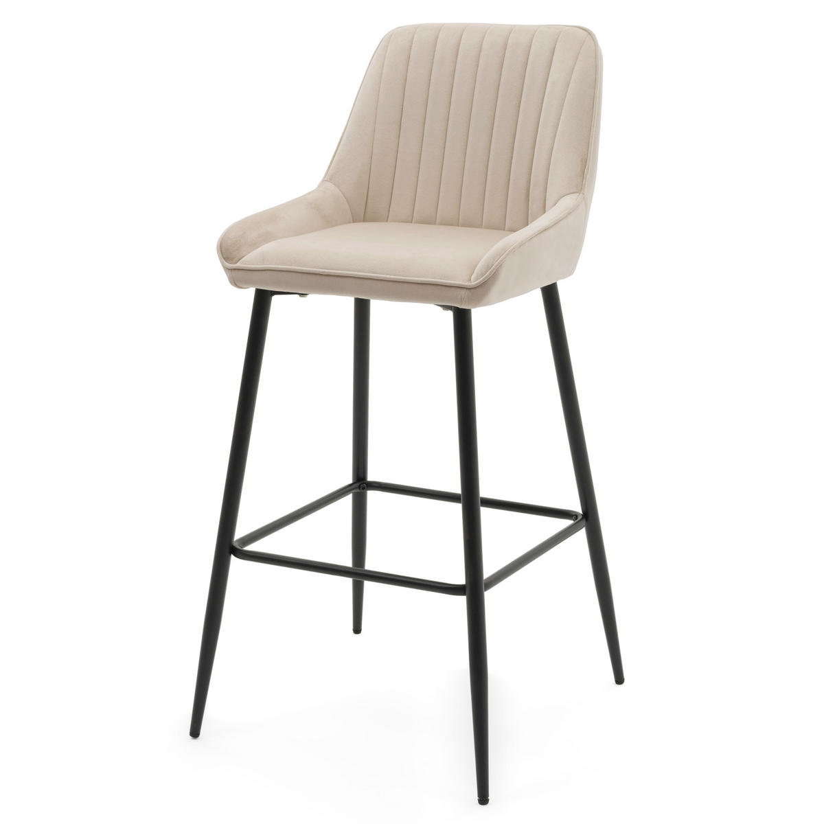 BARHOCKER PASSO gepolstert mit Steppung - beige - Samt Velours - Beige/Creme, Metall (50/95/55cm) - NEW HOME