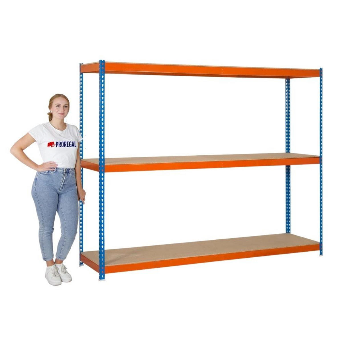 SCHWERLASTREGAL BIG WOOD YETI THREE | HxBxT 200x120x60cm | Fachlast 400kg | Blau-Orange - Gelb, Metall (120/200/60cm) - PROREGAL