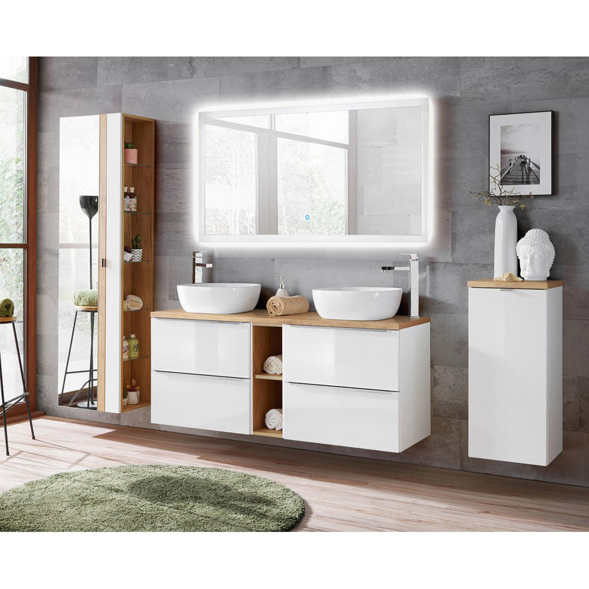 BADMÖBEL-SET 4-TLG. Toskana-56 - Weiß, Holzwerkstoff (260/190/46cm) - Lomado