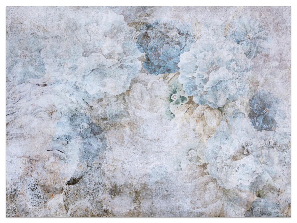 FOTOTAPETE Blaue Blumen Beton Vintage 400x280 - Grau, Papier (400/280cm) - Muralo
