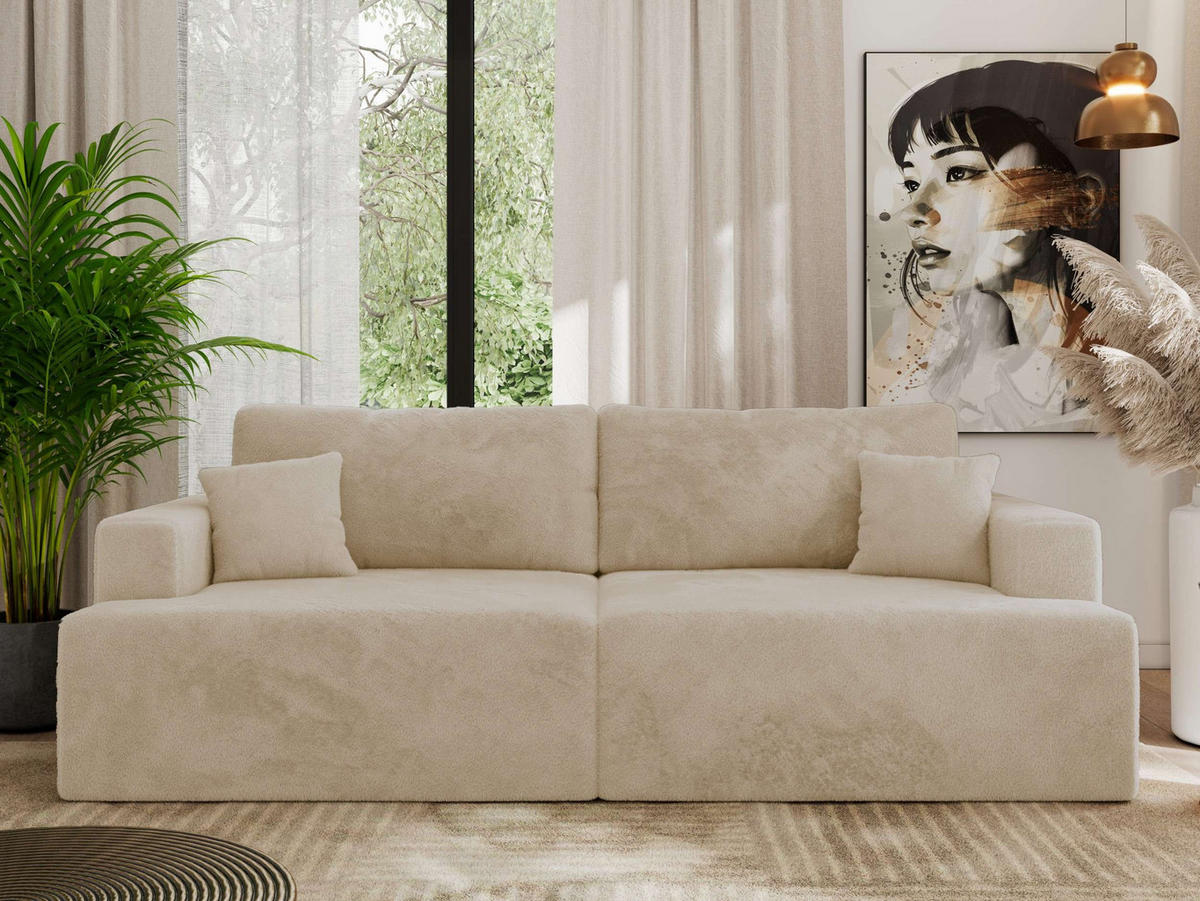4-SITZER SOFA VIRELLA Creme Plüsch - Creme/Schwarz, Textil (240/88/115cm) - MKS
