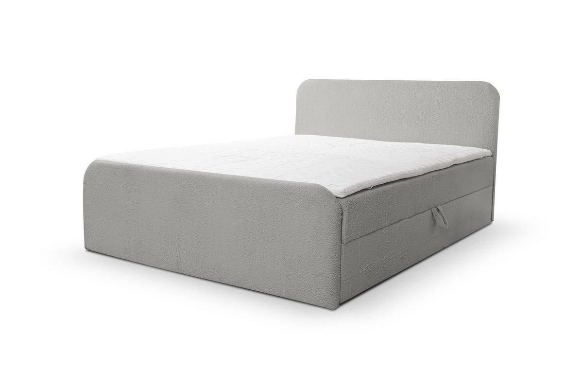 BOXBETT LAMBI mit 2 Bettkästen, 140x200, Farbe: Grau, Bouclé-Stoff, mit Bonell-Matratze inkl. Topper - Grau, Holz/Kunststoff (140/200cm) - VENASI MÖBEL