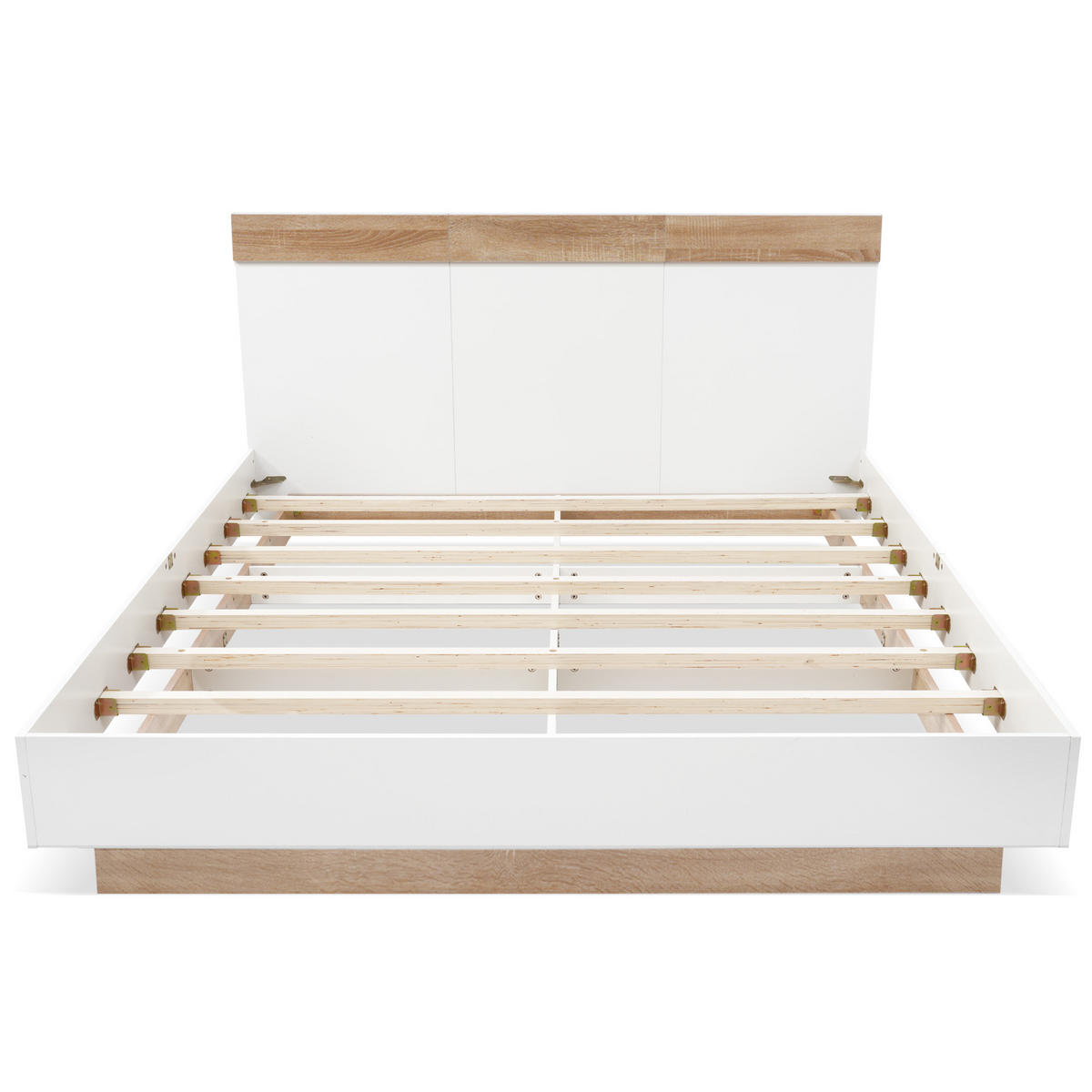 DOPPELBETT Schwebebett 180/200 cm Eiche Sonoma/Weiß mit Kopfteil und Lattenrost - Weiß, Holz (180/200cm) - OKWISH