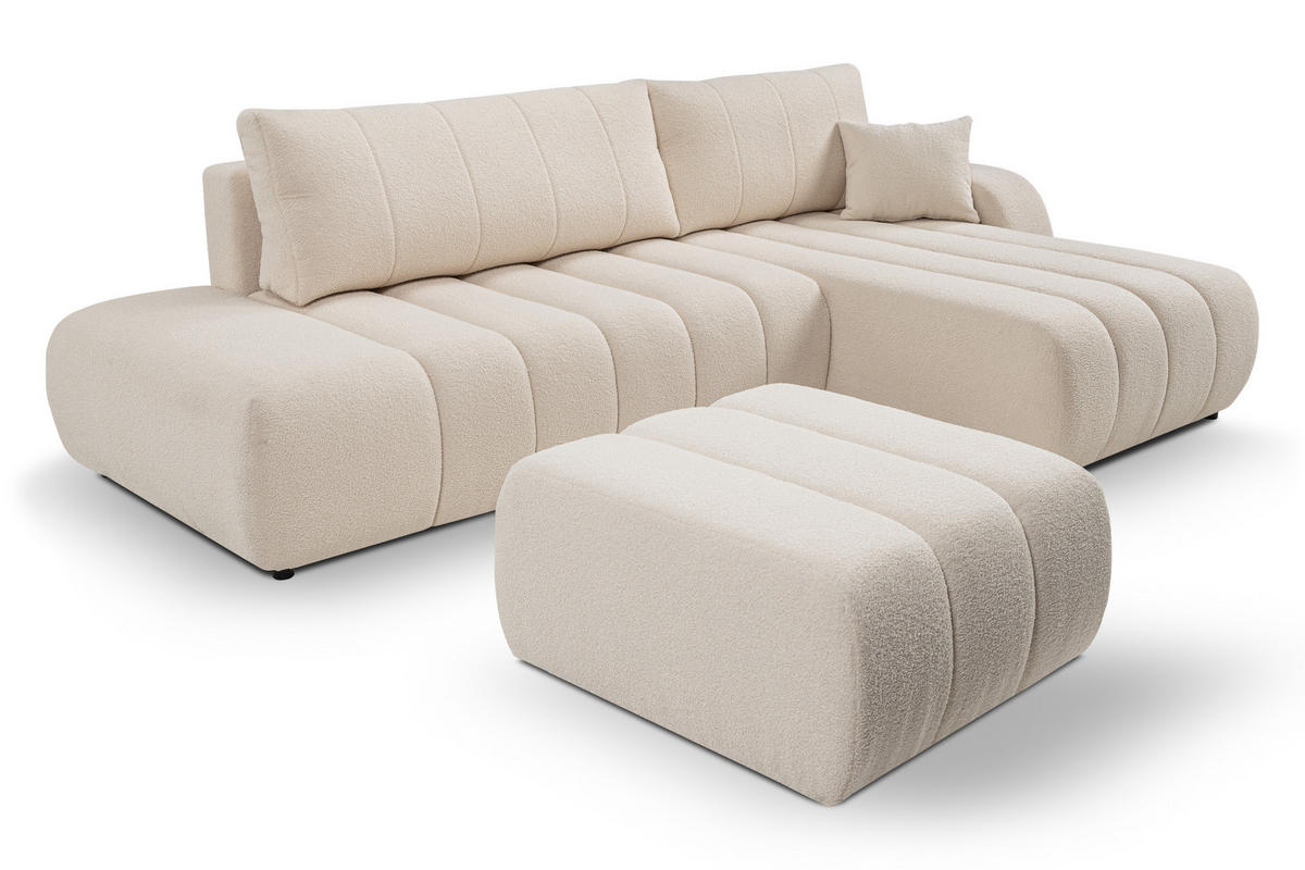 ECKSOFA BALOO mit Schlaffunktion 297x180 cm, Weiß, Rechts - Weiß, Holz/Textil (276/176cm) - DomoHome