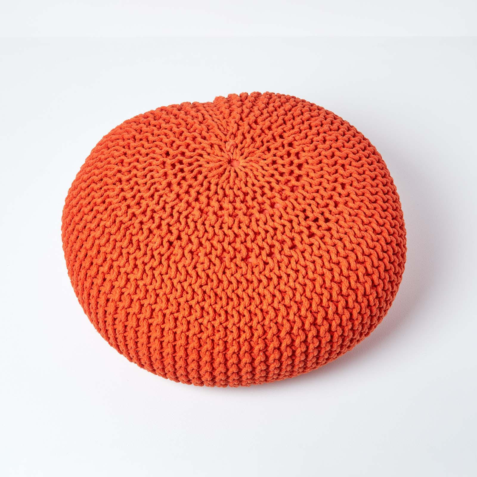 Thumbnail - Homescapes Strick-Pouf, Orange, Textil, Uni, Rund, 70x23x70 cm, Wohnzimmer, Hocker, Poufs