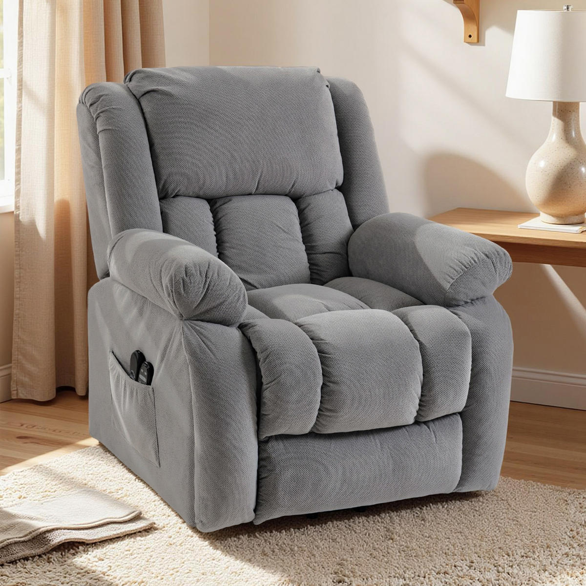 SESSEL Massagefunktion Aufstehhilfe 93/104/100 cm - Ahornfarben, Textil (104/100/93cm) - PANGIVO