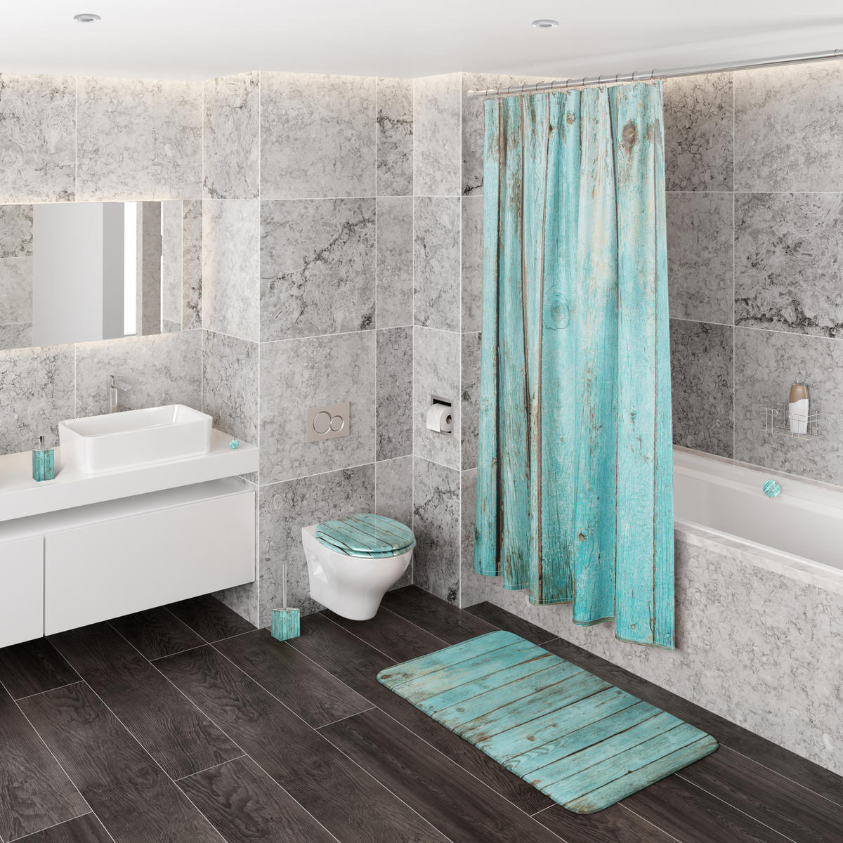 WC-SITZ Lumber - Türkis, Holzwerkstoff (38/6/47cm) - Sanilo