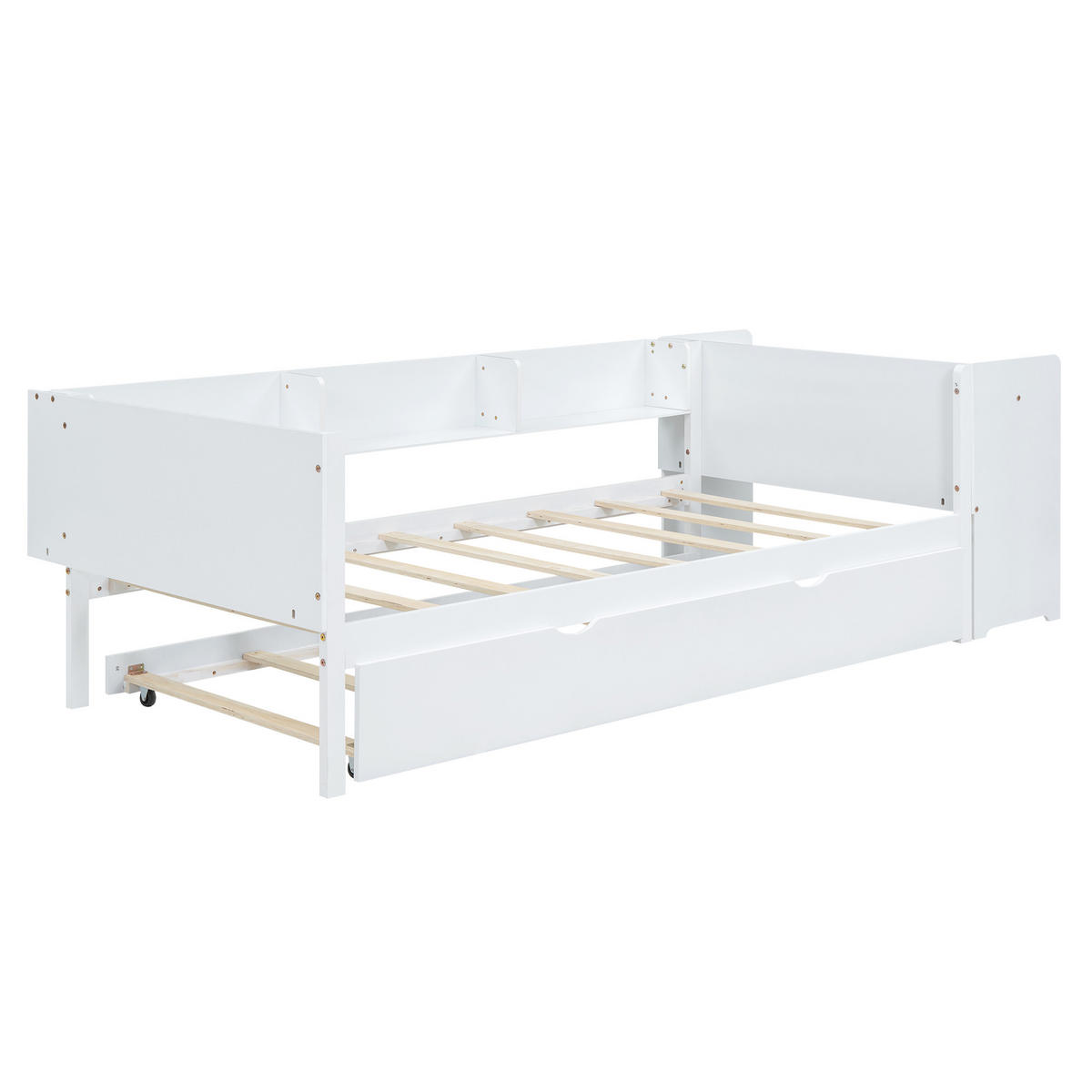 AUSZIEHBETT 90/200 cm DE-04752, mit Schreibtisch und 3 Regalen in Weiß - Weiß, Holz/Holzwerkstoff (90/200cm) - ComfortXL