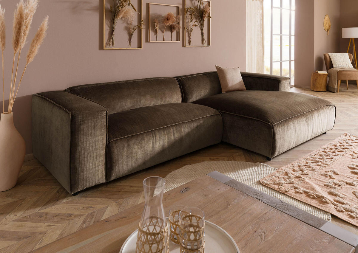 ECKSOFA 304x164x69 Ottomane rechts Cord taupe VALENCIA - Taupe, Kunststoff (304/164cm) - Massivmoebel24