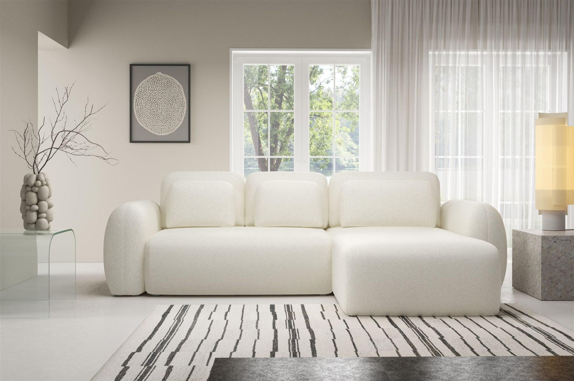 ECKSOFA Gaston Mit Schlaffunktion - Creme, Holzwerkstoff/Textil (304/190cm) - Fun Möbel