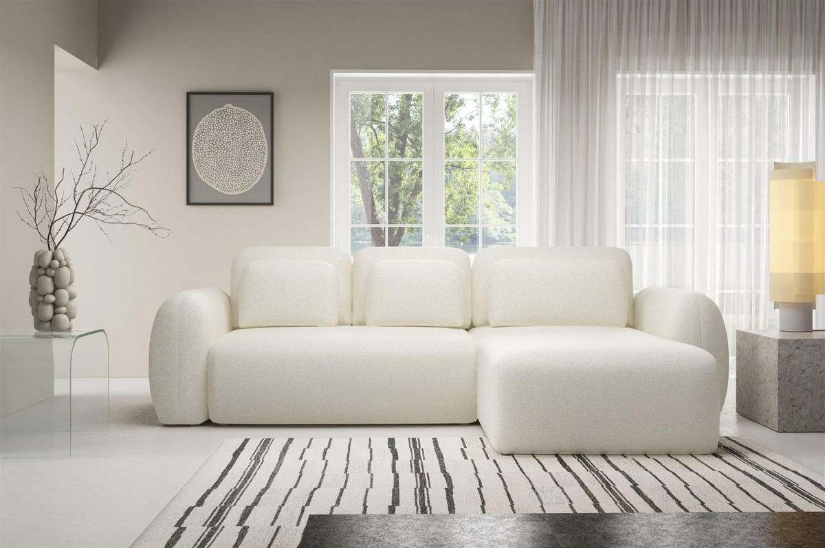 ECKSOFA Gaston Mit Schlaffunktion - Creme, Holzwerkstoff/Textil (304/190cm) - Fun Möbel