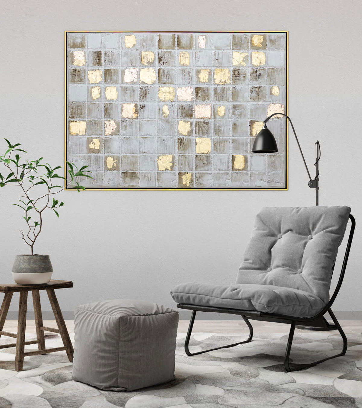 ACRYLBILD HANDGEMALT Grau 103/78 cm - Goldfarben/Grau, Textil (102.5/77.5cm) - KUNSTLOFT
