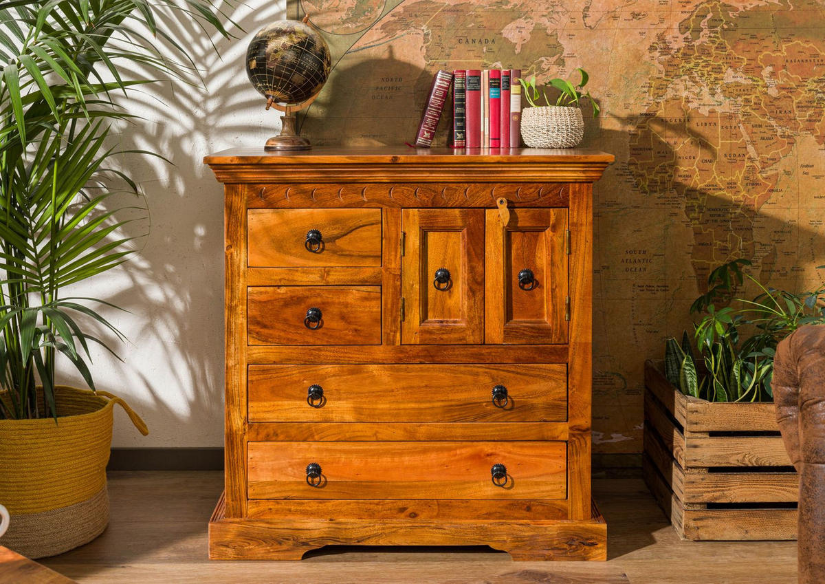 KOMMODE Akazie 87x50x87 honig lackiert OXFORD #0446 - Braun, Holz (87/87/50cm) - Massivmoebel24
