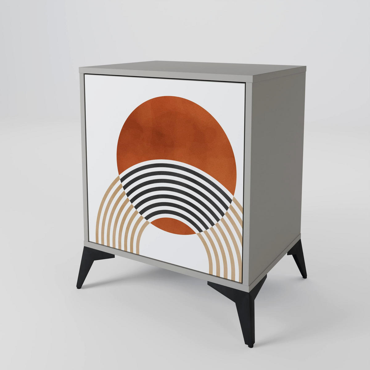 SIDEBOARD CIRCLE RHYTM, Grau, 57,5x42x75,5 cm, Goldfarbene Metallfüße - Goldfarben/Multicolor, Holzwerkstoff/Metall (57.5/75.5/42cm) - SpaceRebels