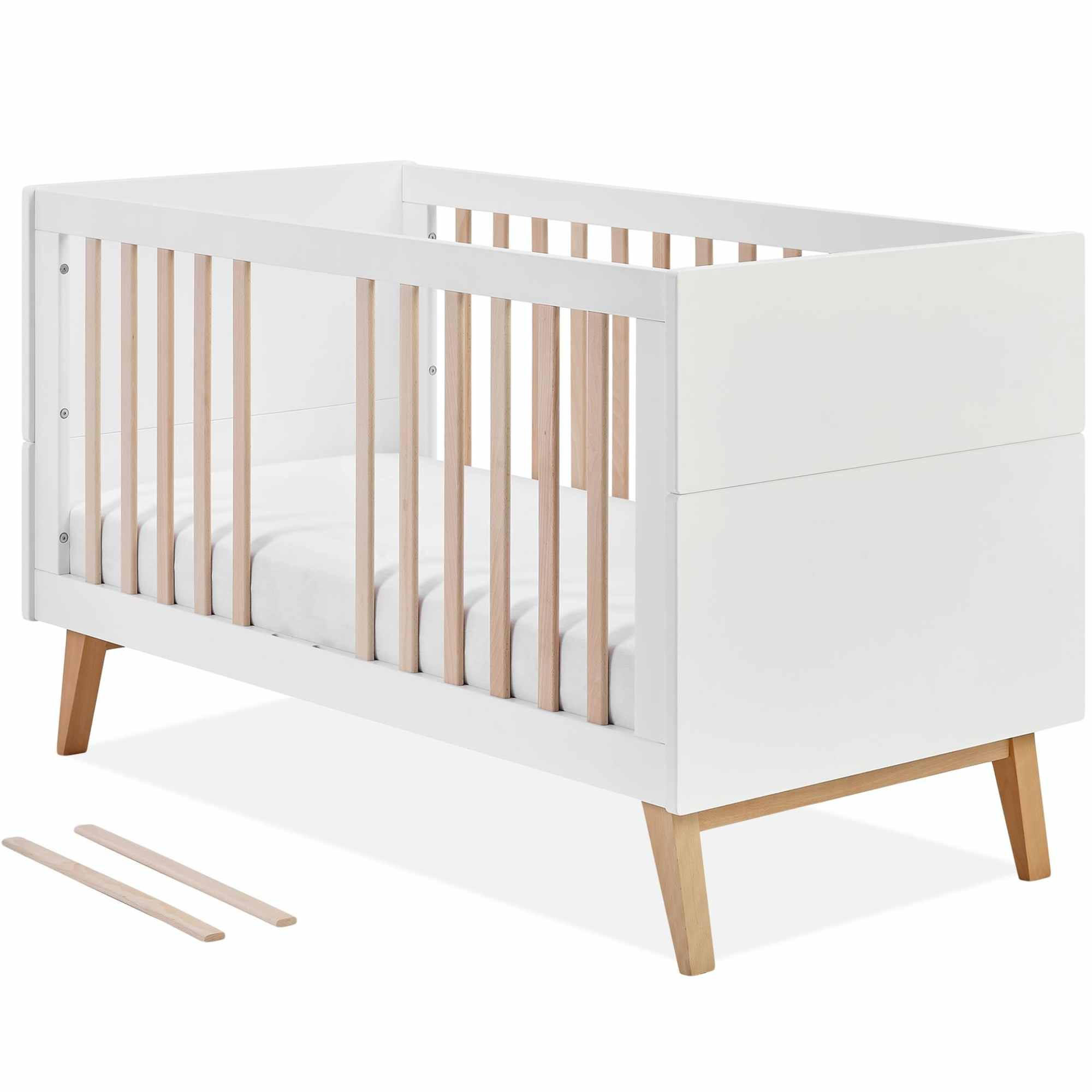 GITTERBETT Dambi mit Höhenverstellung - Weiß, Holz (145/76/90cm) - KONSIMO®