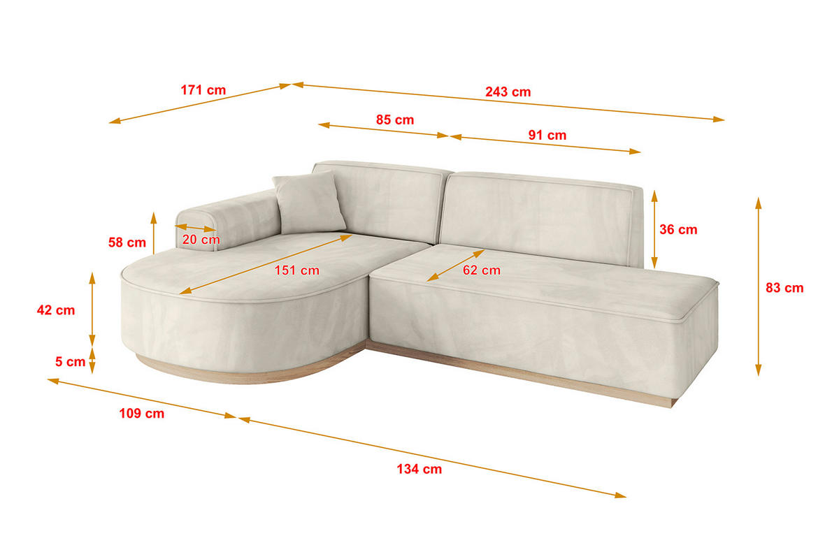 ECKSOFA Ottomane Links ARRIO-L1 - 243x171x83 cm Beige - Beige, Holzwerkstoff/Textil (243/171cm) - ALTDECOR