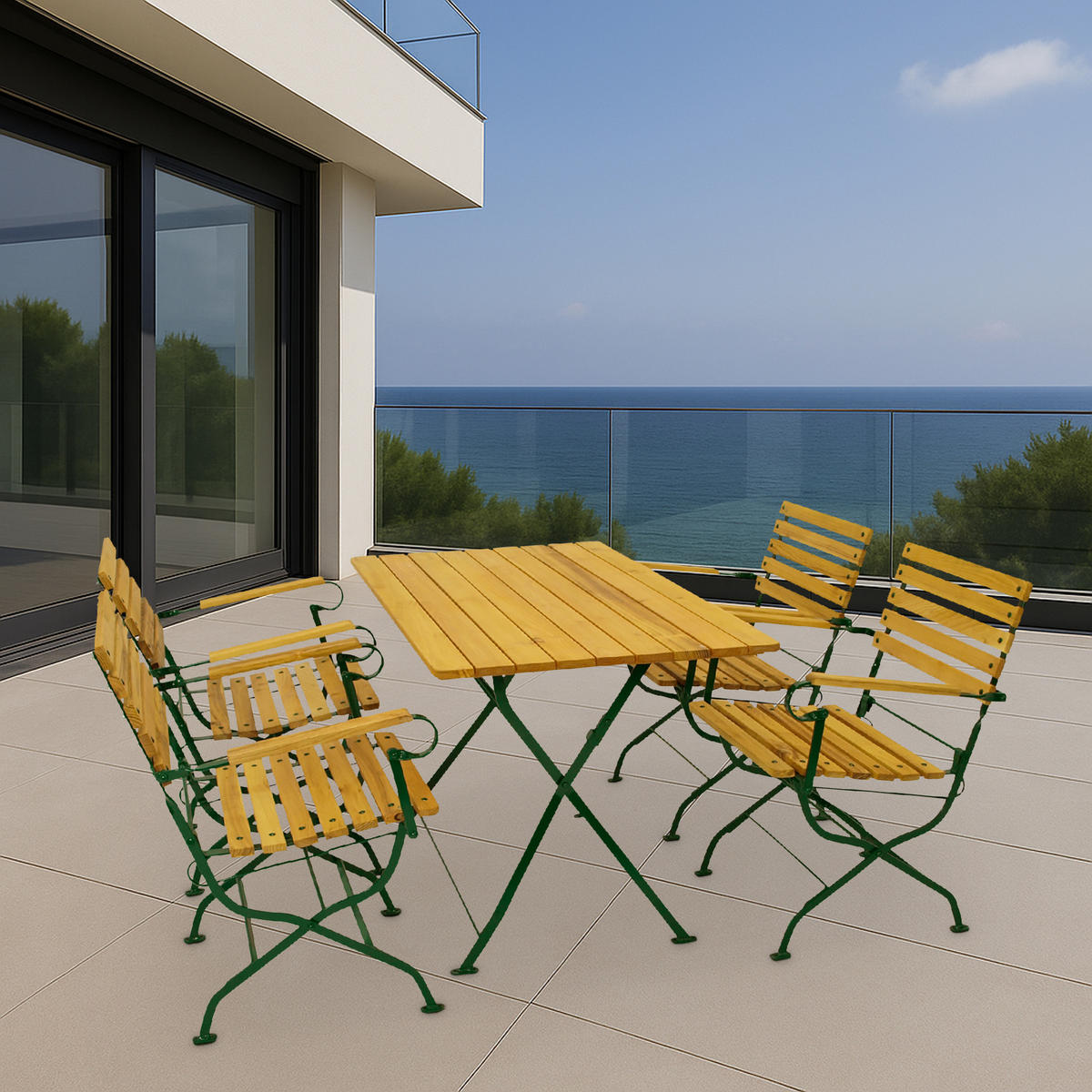 ESS_GRUPPE Townsville 5-teilig, Gartenmöbel Set - Flachstahl - Robinienholz - Gartenset Tisch und Stühle - dunkelgrün - Grün, Holz - TPFGarden