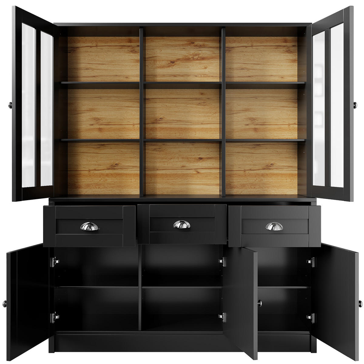 BUFFETSCHRANK Kombi Schwarz 140/38.5/175 cm - Schwarz, Holz (140/175/38.5cm) - PANGIVO