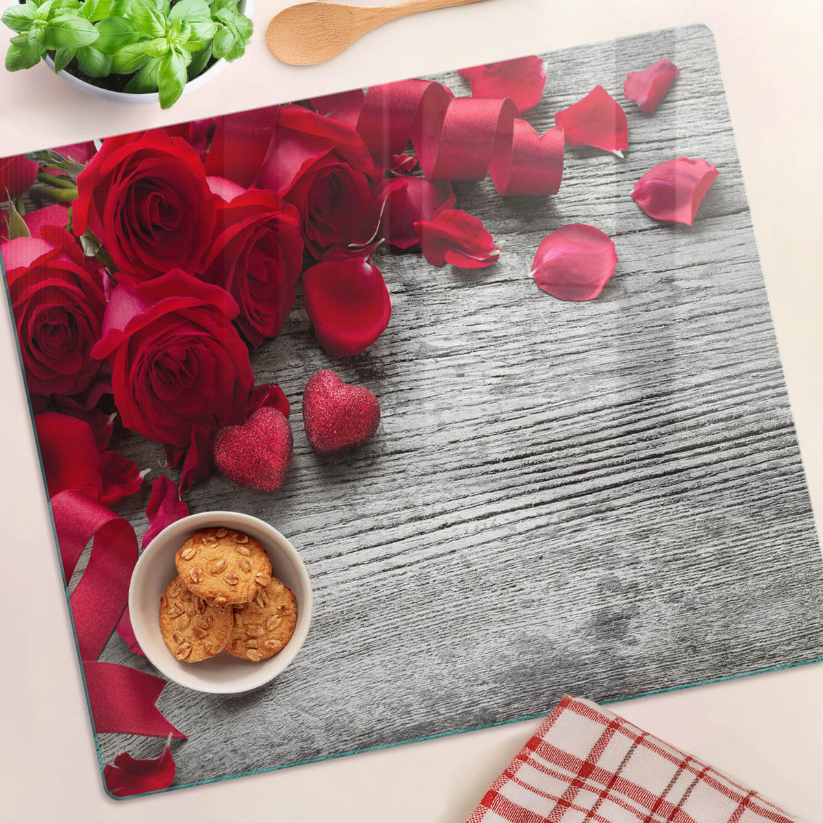 GLASPLATTE 60x52 cm Rote Rosen - Rot, Glas (60/0.4/52cm) - TULUP