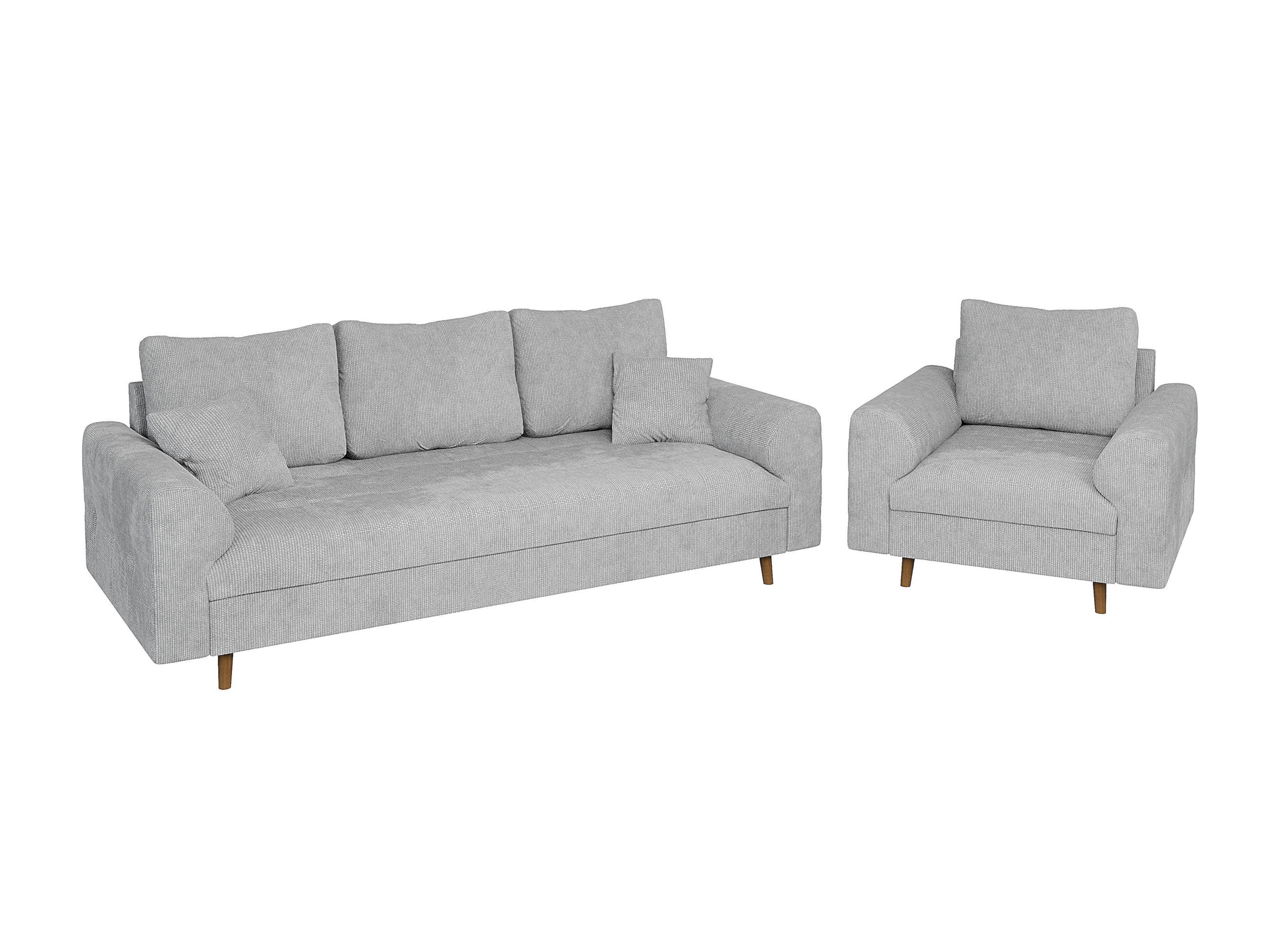 SITZGARNITUR 3+1 Sigurd Hellgrau Chenille - Hellgrau/Braun, Holz/Textil (210/81/93cm) - S-Style Möbel