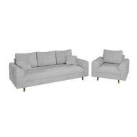 SITZGARNITUR 3+1 Sigurd Hellgrau Chenille - Hellgrau/Braun, Holz/Textil (210/81/93cm) - S-Style Möbel