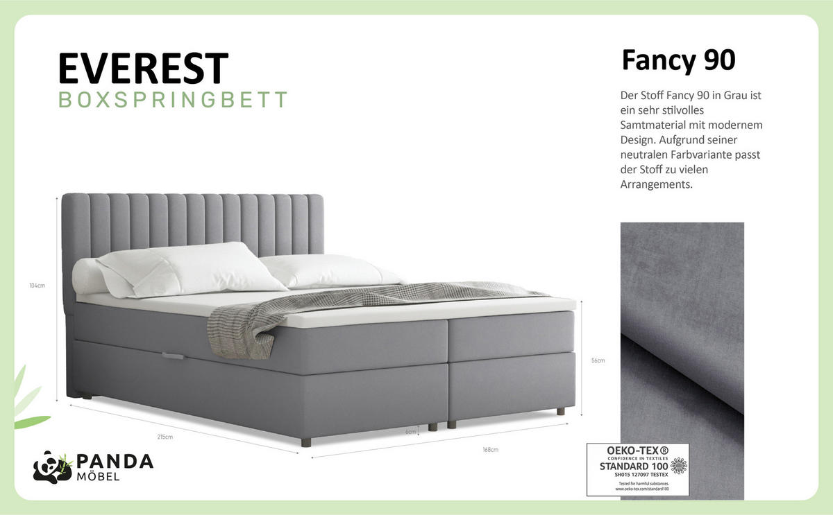 BOXBETT Everest grau 160 x 200 cm Doppelbett mit hochwertiger Bonell-Matratze und Topper - Grau, Holz (160/200cm) - Panda Möbel