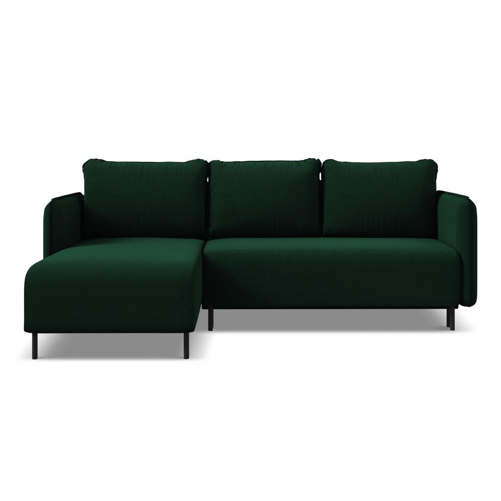 Thumbnail - Makamii Ecksofa, Dunkelgrün, Textil, 3-Sitzer, Füllung: Schaumstoff, L-Form, Ottomane links, 236x162 cm, Made in EU, Woh...