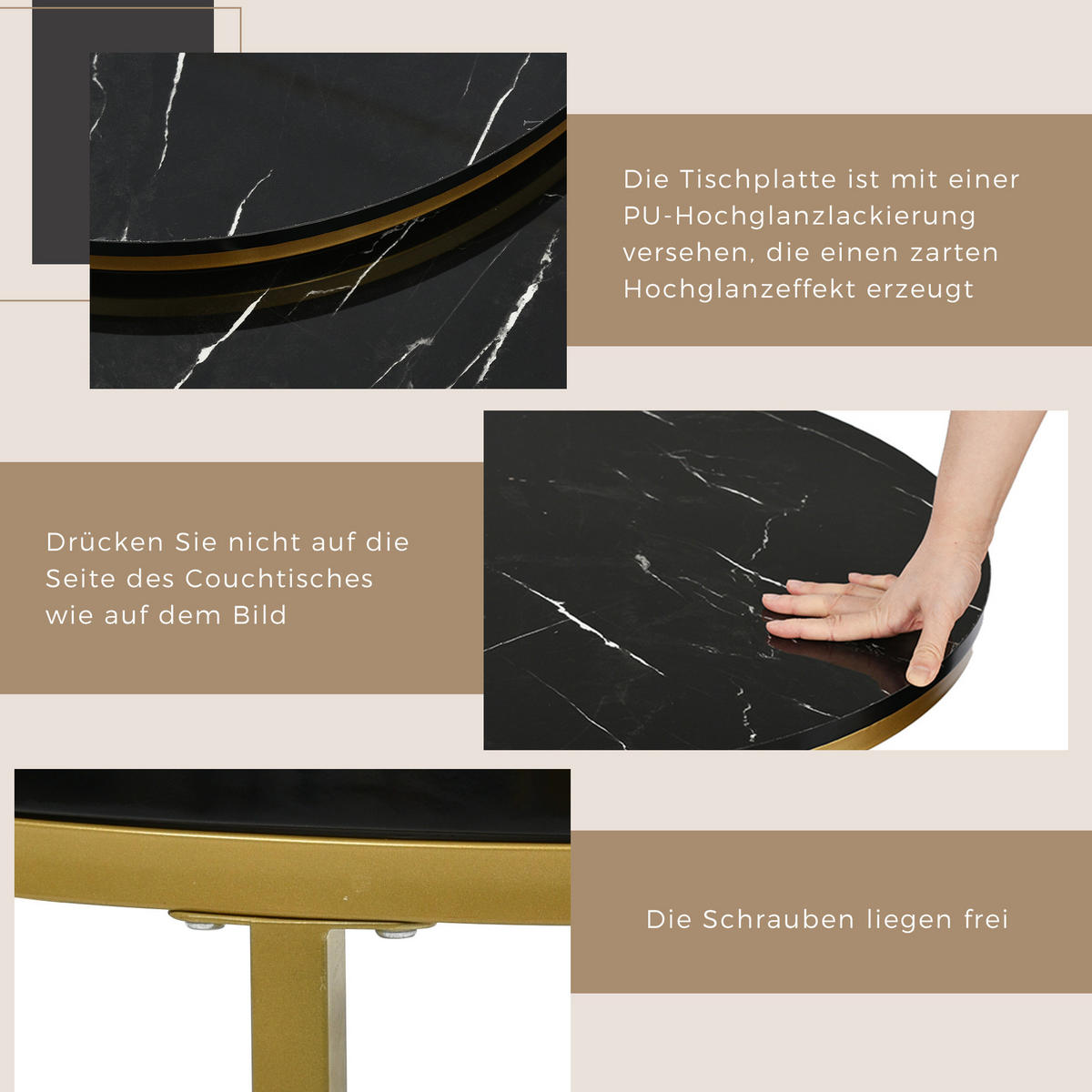 COUCHTISCH 70/50 cm in Schwarz aus MDF mit Hochglanz in Marmoroptik - Schwarz, Holzwerkstoff (70/70/48cm) - OKMYHOME