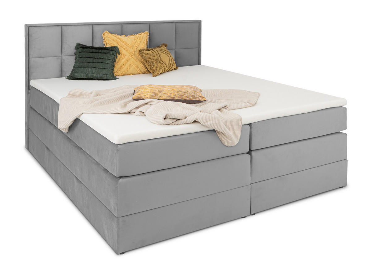 BOXSPRINGBETT Montreal Silber 180/200 cm H2/H3 Samt - Silberfarben, Textil (180/200cm) - wonello