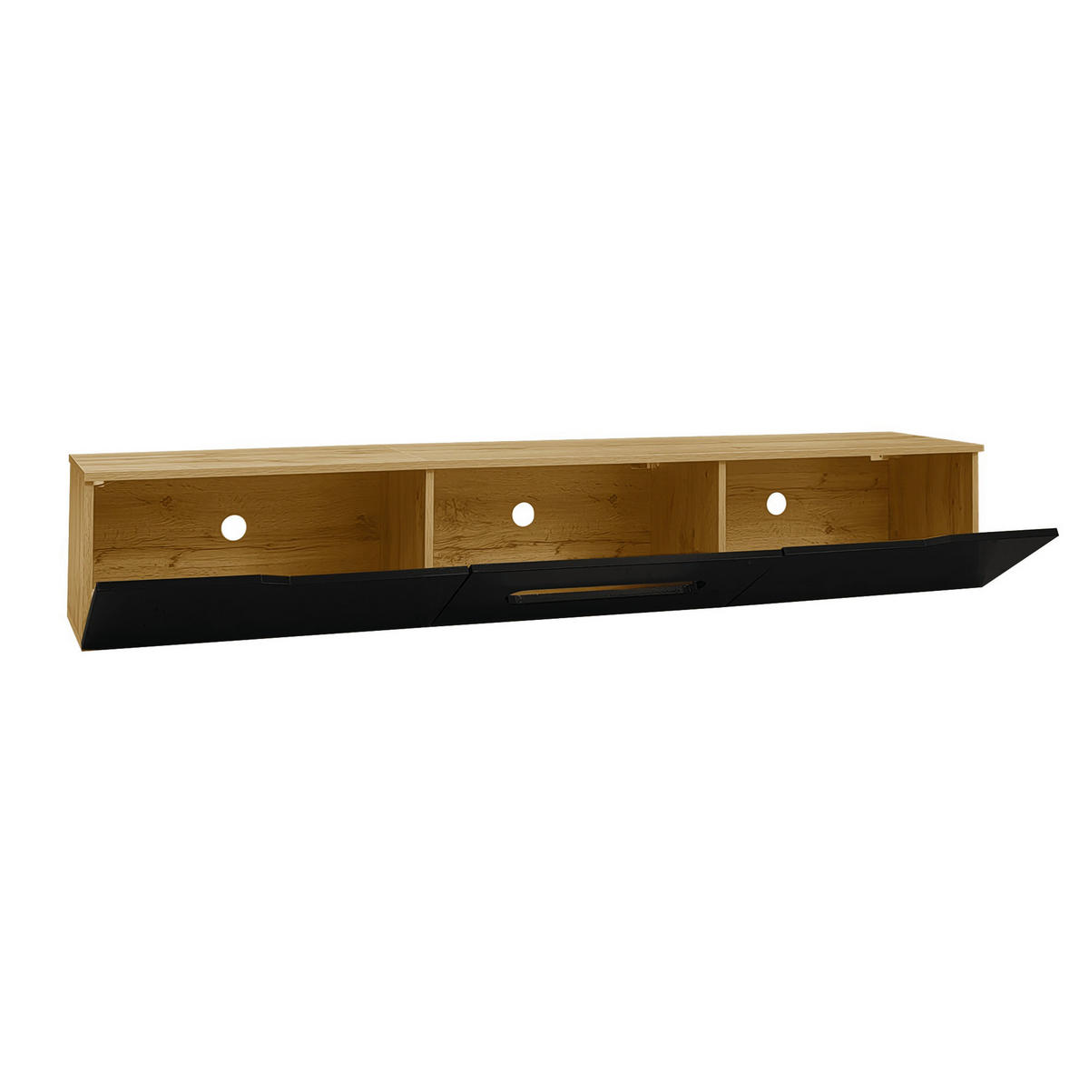 LOWBOARD 180/35/30 cm in Schwarz/Holzoptik mit LED-Beleuchtung, wandmontierbar - Schwarz, Holzwerkstoff (180/30/35cm) - Flora Grace