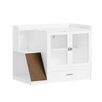 BIJELA komoda za mačju toaletu s drškom i skrivenim prostorom - bijela/boje javora, staklo/drvni materijal (60/80/98cm) - SoBuy
