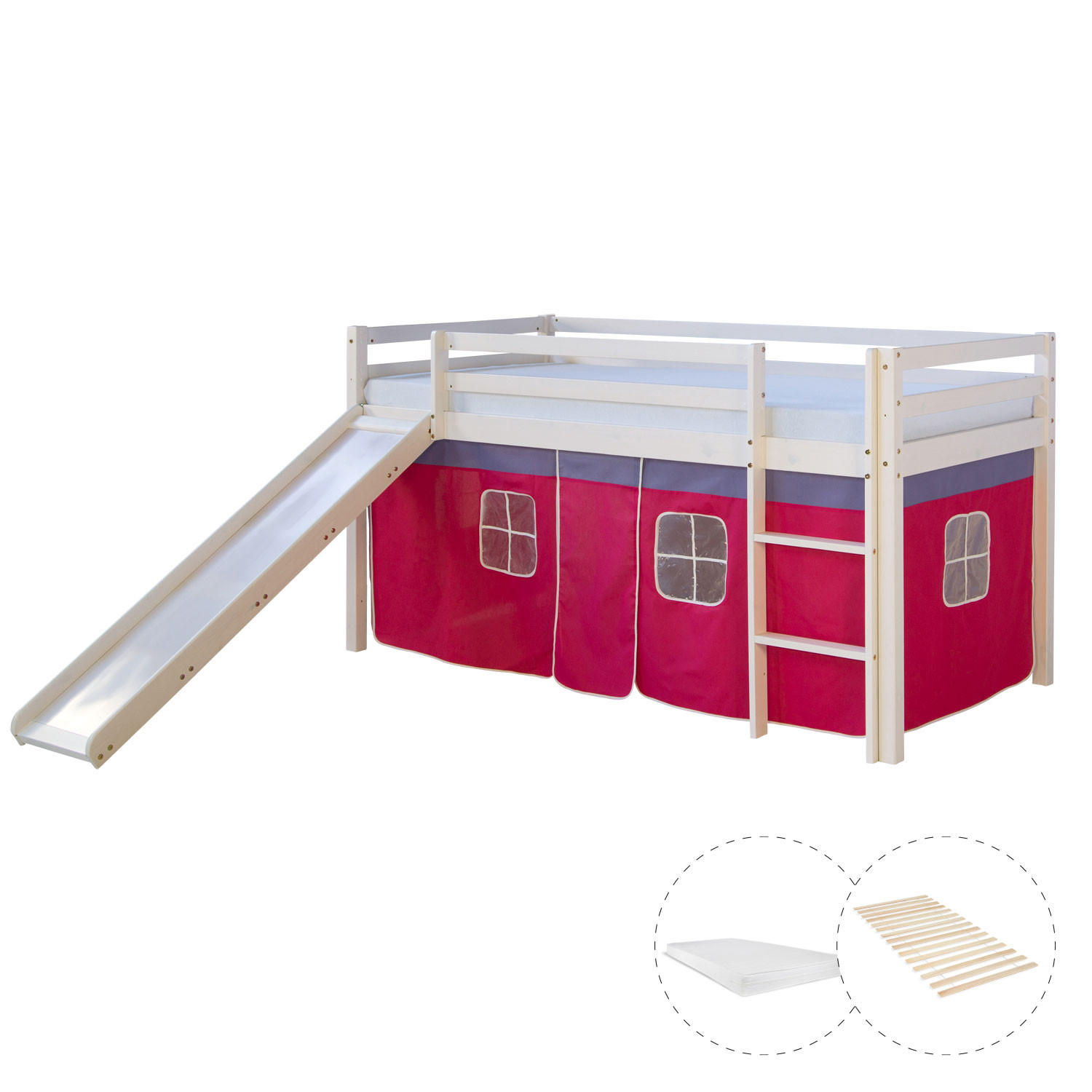HOCHBETT 90/200 cm in Pink mit Lattenrost + Matratze - Pink/Weiß, Holz - Homestyle4u