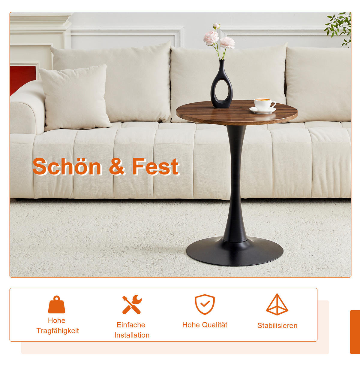 TISCH- UND STUHLSET rund 60 cm MDF Schwarz, 2 Stühle - Schwarz, Metall (60/72/60cm) - Meubliv