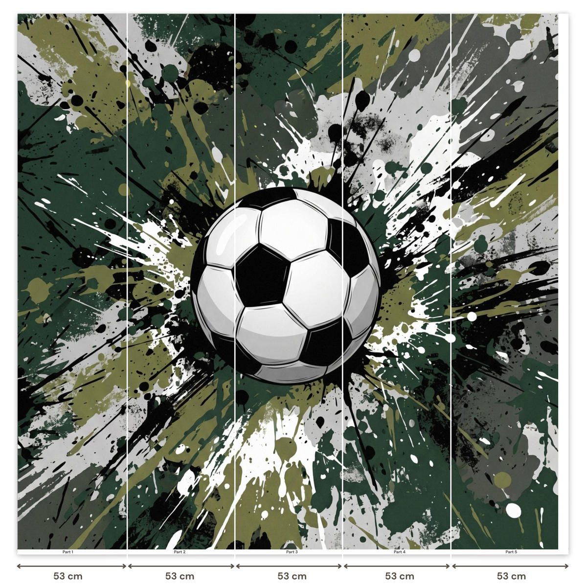 KINDERTAPETE - Fußball - Farbe - Spritzer - Grün - 260x240 cm - Dunkelgrün, Papier (260/240cm) - OnlyWow