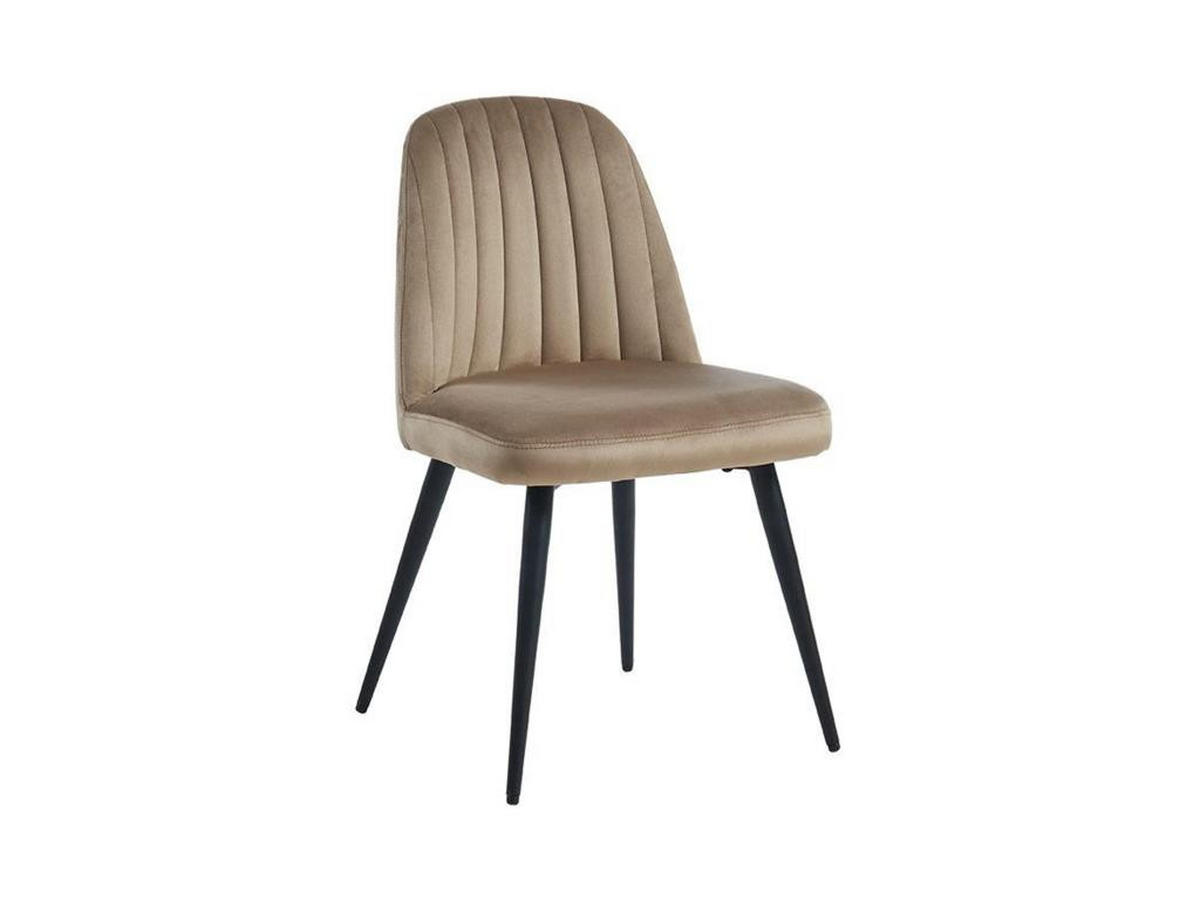 STUHL 2er-Set - Samt & schwarzes Metall - Beige - ELEANA - Beige, Textil (52/81/49cm) - Vente-Unique