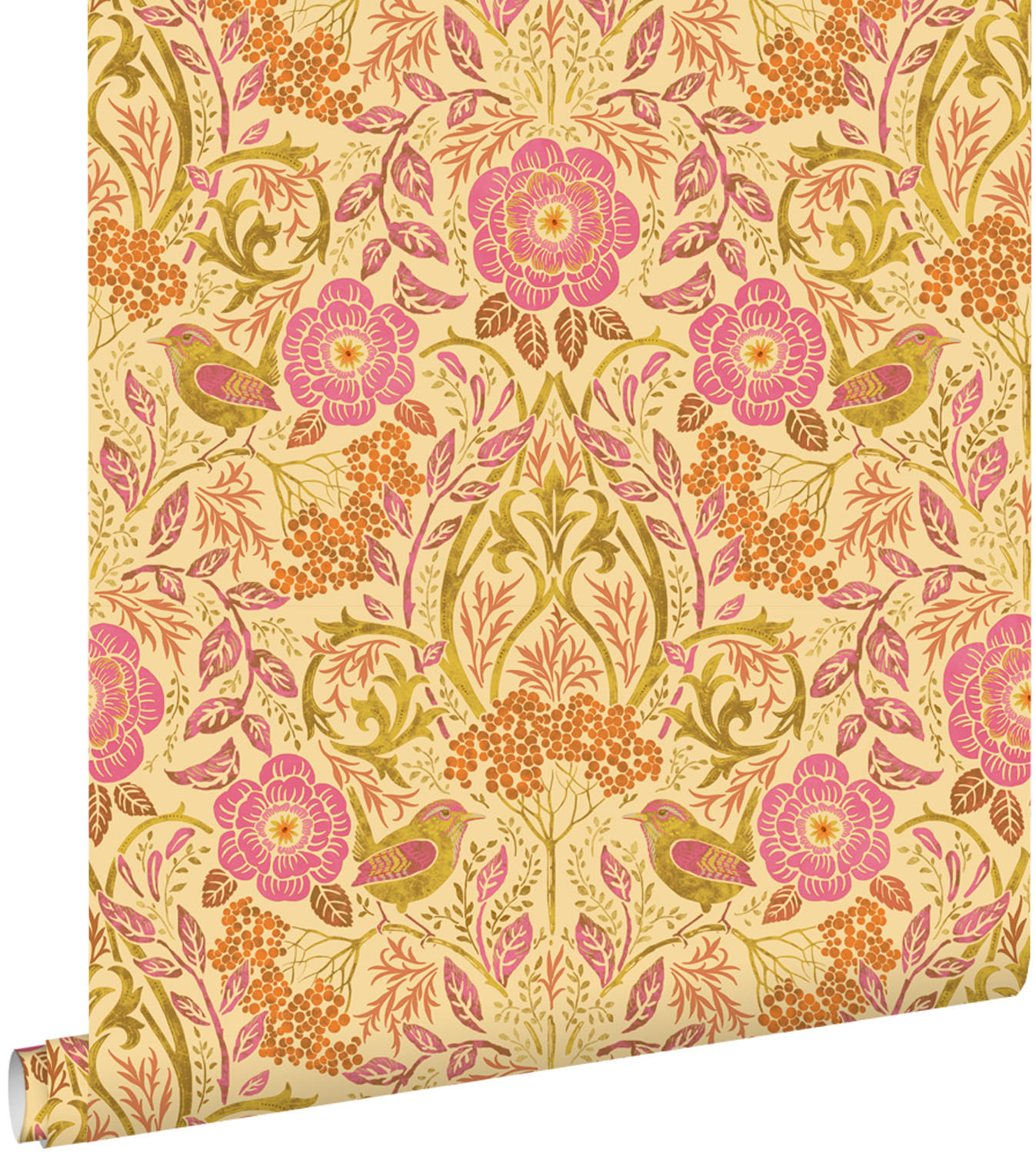 TAPETE Blumen und Vögel im Jugendstil 50 x 900 cm - Gelb, Papier (50/900cm) - ESTAhome